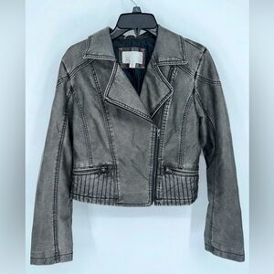 Xhilaration Metallic Gray Faux Leather Moto Jacket